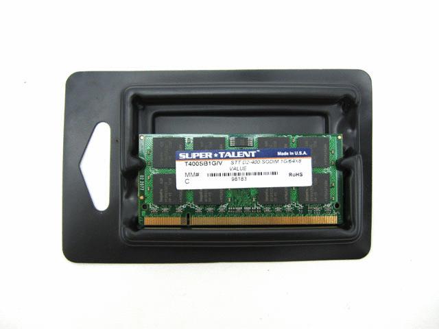T400SB1G Super Talent 1GB PC2-3200 DDR2-400MHz non-ECC Unbuffered CL3 200-Pin SoDimm Memory Module