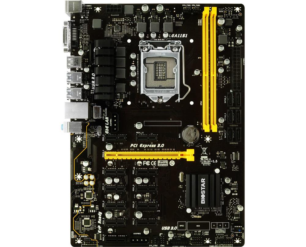TB250-BTC PRO Biostar Socket LGA 1151 Intel B250 Chipset 7th/6th Generation Core i7 / i5 / i3 / Pentium / Celeron Processors Support DDR4 2x DIMM 6x SATA3 6.0Gb/s ATX Motherboard (Refurbished)