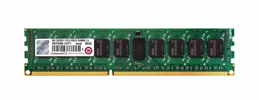 TS1GKR72W3H Transcend 8GB PC3-10600 DDR3-1333MHz ECC Registered CL9 240-Pin DIMM 1.35V Low Voltage Memory Module