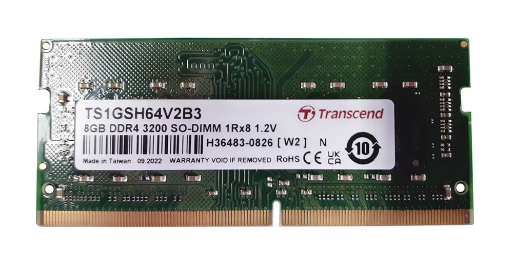 TS1GSH64V2B3 Transcend 8GB PC4-25600 DDR4-3200MHz Non-ECC Unbuffered CL22 260-Pin SoDIMM 1.2V Single Rank Memory Module