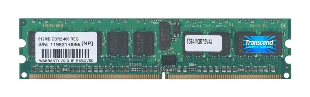 TS64MQR72V4J Transcend 512MB PC2-3200 DDR2-400MHz ECC Registered CL3 240-Pin DIMM Single Rank Memory Module