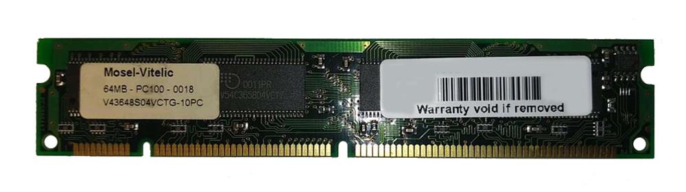 V43648S04VCTG-10PC Mosel Vitelic 64MB PC100 100MHz non-ECC Unbuffered CL2 3.3V 168-Pin DIMM Memory Module 