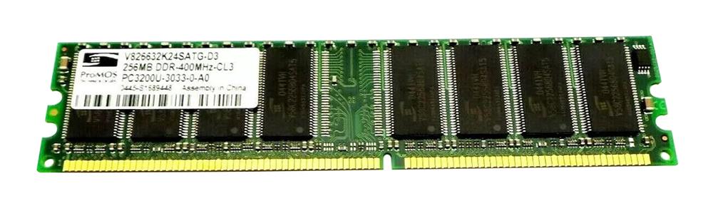 V826632K24SATG-D3 ProMOS 256MB PC3200 DDR-400MHz non-ECC Unbuffered CL3 184-Pin DIMM Memory Module