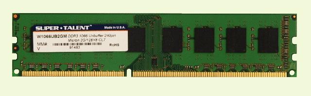 W1066UB2GM Super Talent 2GB PC3-8500 DDR3-1066MHz non-ECC Unbuffered CL7 240-Pin DIMM Dual Rank Memory Module