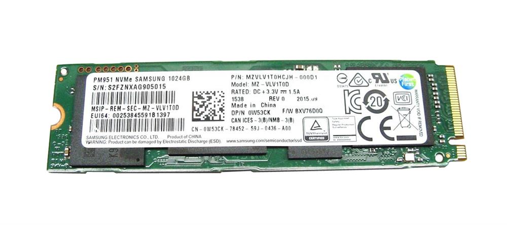 W53CK Dell 1TB TLC PCI Express 3.0 x4 NVMe M.2 2280 Internal Solid State Drive (SSD)