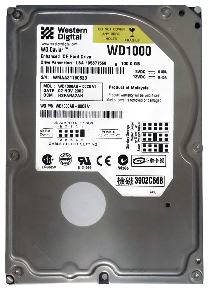 WD1000AB-00CBA1 Western Digital Caviar 100GB 5400RPM ATA-100 2MB Cache 3.5-inch Internal Hard Drive