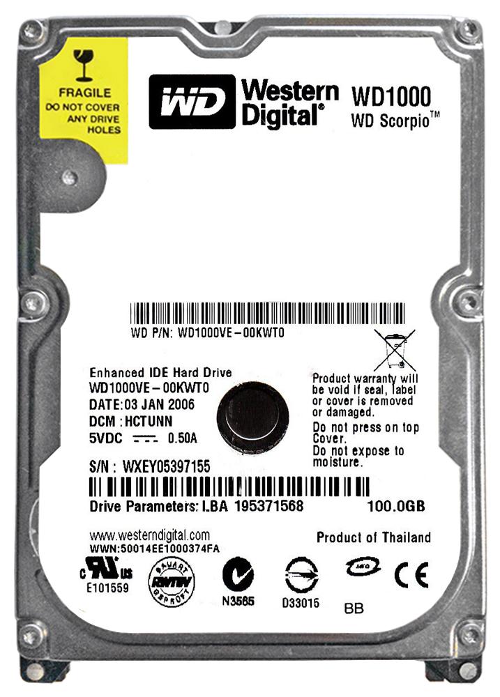 WD1000VE Western Digital Scorpio 100GB 5400RPM ATA-100 8MB Cache 2.5-inch Internal Hard Drive