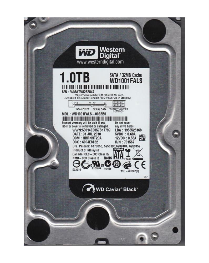 WD1001FALS-00E8B0 Western Digital Caviar 1TB SATA 3.0 Gbps Hard Drive