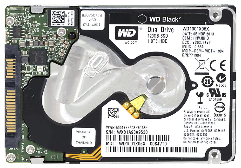 WD1001X06X-00SJVT0 Western Digital Black2 1TB 5400RPM SATA 6Gbps 16MB Cache 120GB SSD 2.5-inch Internal Hybrid Hard Drive