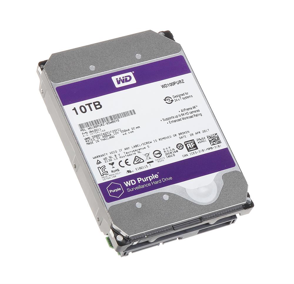 WD100PURZ-85W86Y0 Western Digital Purple Surveillance 10TB 5400RPM SATA 6Gbps 256MB Cache 3.5-inch Internal Hard Drive