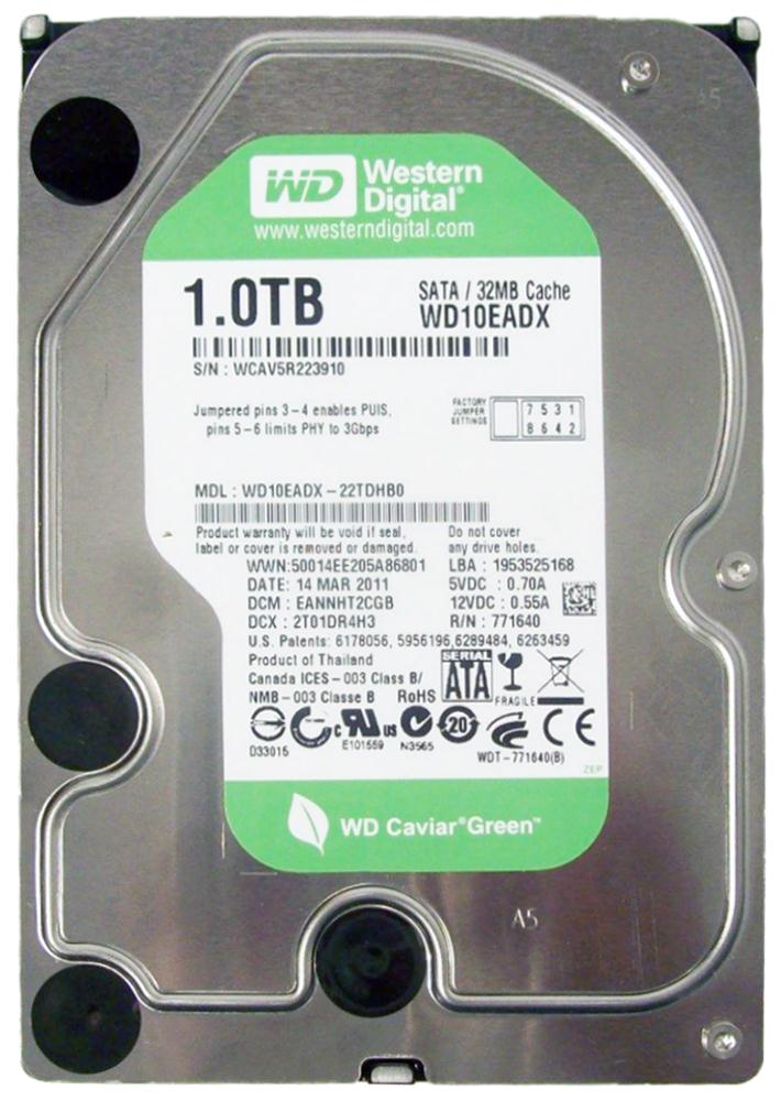 WD10EADX Western Digital Caviar Green 1TB 5400RPM SATA 6Gbps 64MB Cache 3.5-inch Internal Hard Drive