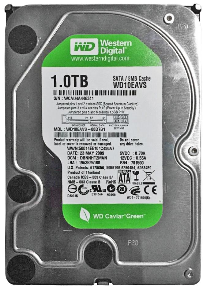 WD10EAVS-00D7B1 Western Digital Caviar Green 1TB 5400RPM SATA 3Gbps 8MB Cache 3.5-inch Internal Hard Drive