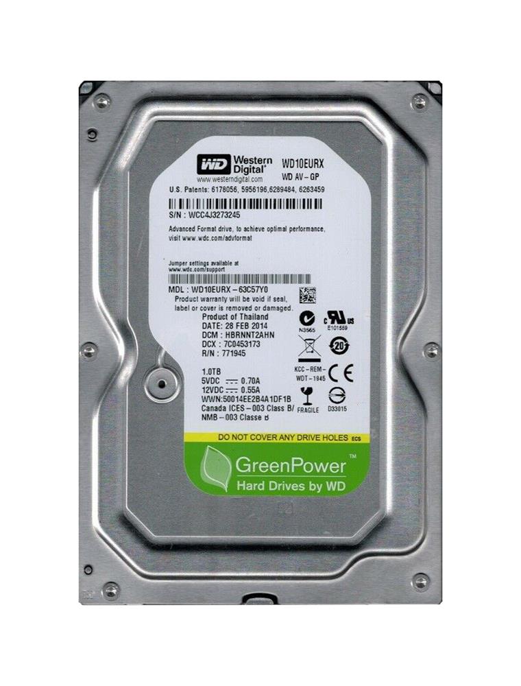 WD10EURX-63C57Y0 Western Digital AV-GP 1TB 5400RPM SATA 6Gbps 64MB Cache 3.5-inch Internal Hard Drive