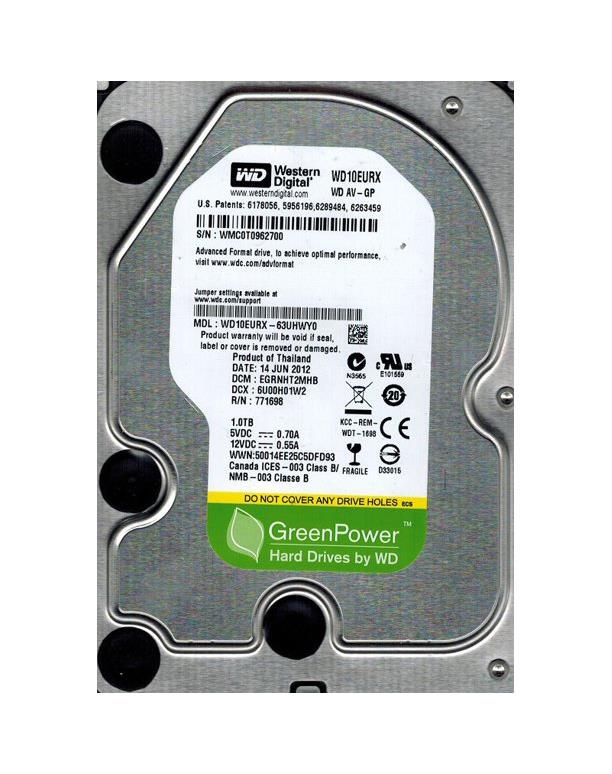 WD10EURX-63UHWYO Western Digital AV-GP 1TB 5400RPM SATA 6Gbps 64MB Cache 3.5-inch Internal Hard Drive