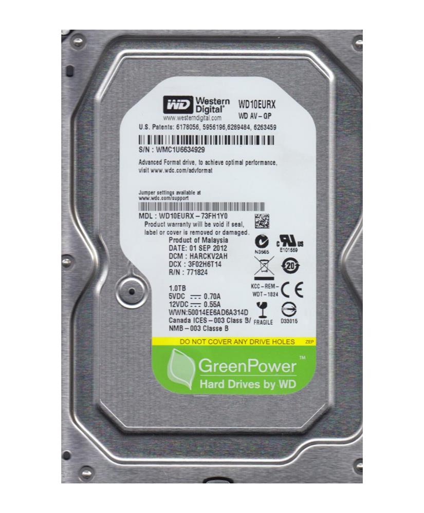 WD10EURX-73FH1YO Western Digital AV-GP 1TB 5400RPM SATA 6Gbps 64MB Cache 3.5-inch Internal Hard Drive