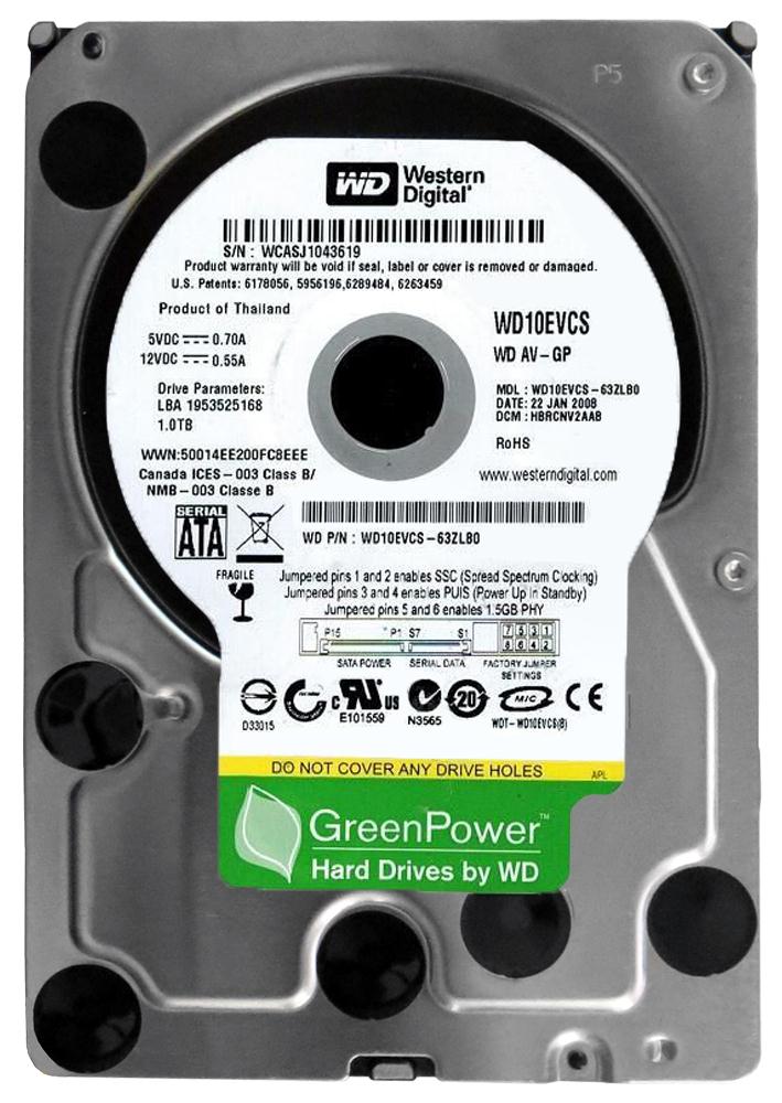 WD10EVCS-63ZLB0 Western Digital AV-GP 1TB 5400RPM SATA 3Gbps 16MB Cache 3.5-inch Internal Hard Drive