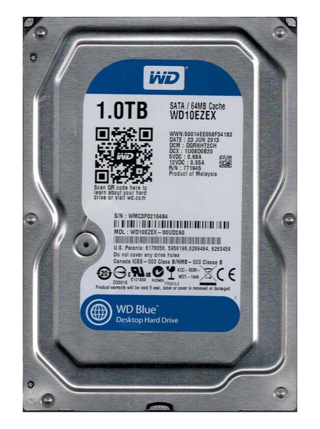 WD10EZEX-00UD2A0 Western Digital Caviar Blue 1TB 7200RPM SATA 6Gbps 64MB Cache 3.5-inch Internal Hard Drive