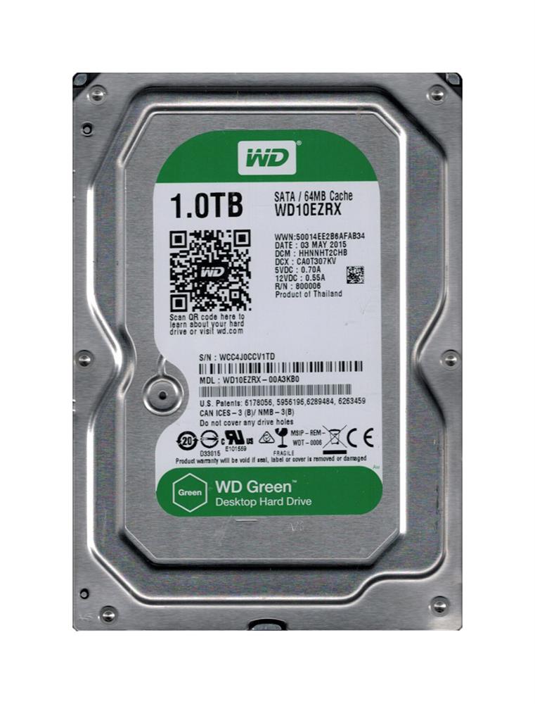 WD10EZRX-00A3KB0 Western Digital Caviar Green 1TB 5400RPM SATA 6Gbps 64MB Cache 3.5-inch Internal Hard Drive