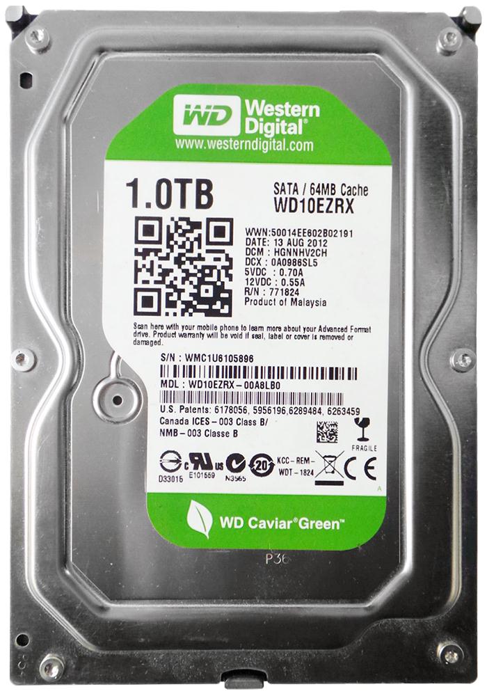 WD10EZRX Western Digital Green 1TB 5400RPM SATA 6Gbps 64MB Cache 3.5-inch Internal Hard Drive