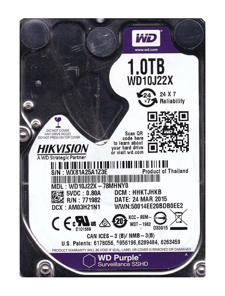 WD10J22X Western Digital Purple SSHD 1TB 5400RPM SATA 6Gbps 16MB Cache 16GB SSD 2.5-inch Internal Hybrid Hard Drive