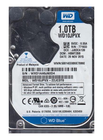 WD10JPVX-22JC3T0 Western Digital Blue 1TB 5400RPM SATA 6Gbps 8MB Cache 2.5-inch Internal Hard Drive