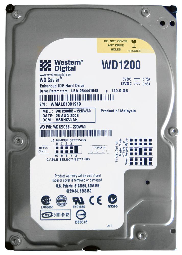 WD1200BB Western Digital Caviar 120GB 7200RPM ATA-100 2MB Cache 3.5-inch Internal Hard Drive