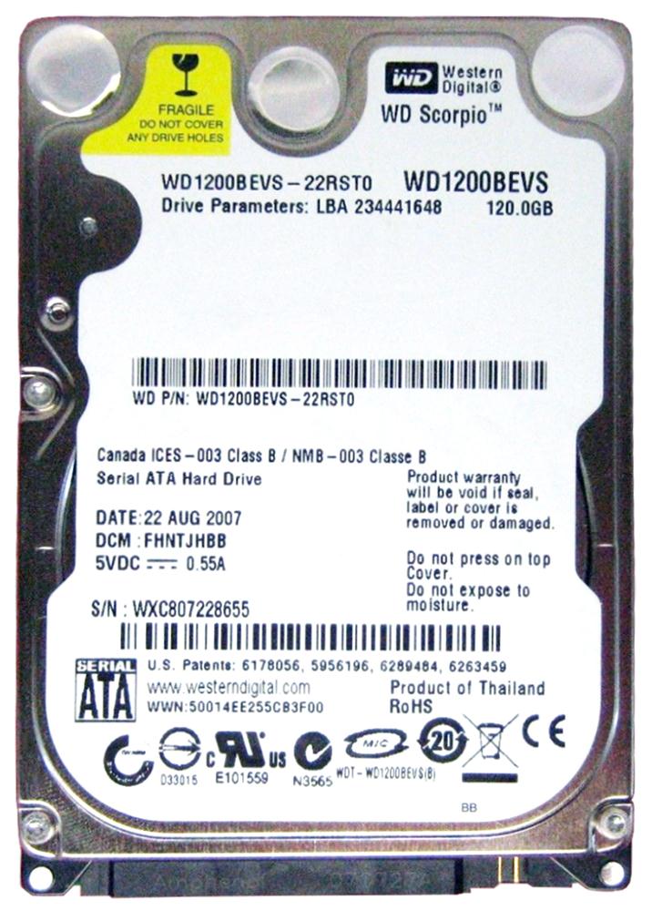 WD1200BEVS Western Digital Scorpio 120GB 5400RPM SATA 1.5Gbps 8MB Cache 2.5-inch Internal Hard Drive