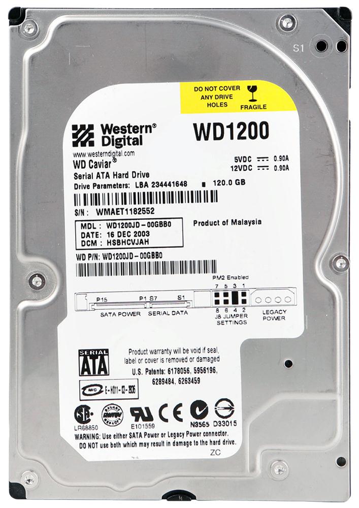 WD1200JD-00GBB0 Western Digital Caviar Blue 120GB 7200RPM SATA 1.5Gbps 8MB Cache 3.5-inch Internal Hard Drive