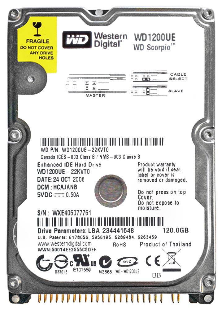 WD1200UE-22KVT0 Western Digital Scorpio 120GB 5400RPM ATA-100 2MB Cache 2.5-inch Internal Hard Drive