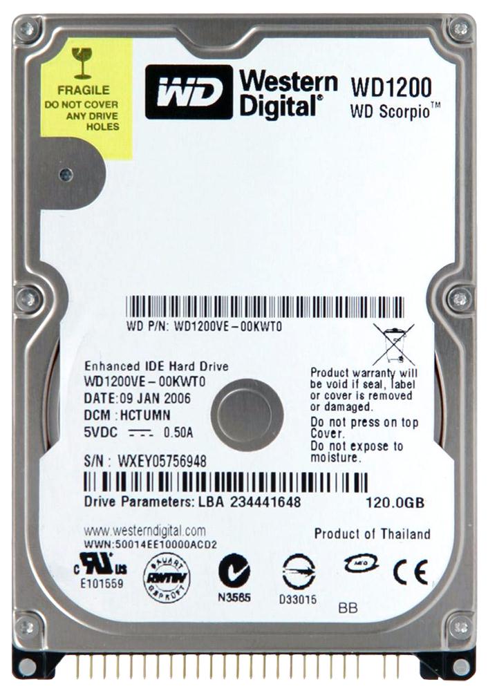 WD1200VE-00KWT0 Western Digital Scorpio 120GB 5400RPM ATA-100 8MB Cache 2.5-inch Internal Hard Drive