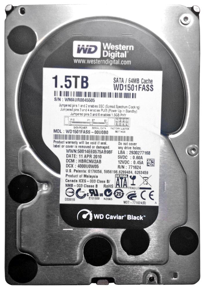 WD1501FASS Western Digital Caviar Black 1.5TB 7200RPM SATA 3Gbps 64MB Cache 3.5-inch Internal Hard Drive