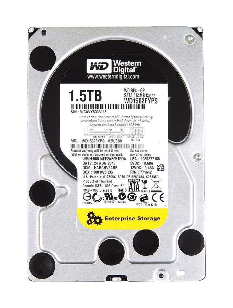 WD1502FYPS-02W3B0 Western Digital RE4-GP 1.5TB 5400RPM SATA 3Gbps 64MB Cache 3.5-inch Internal Hard Drive