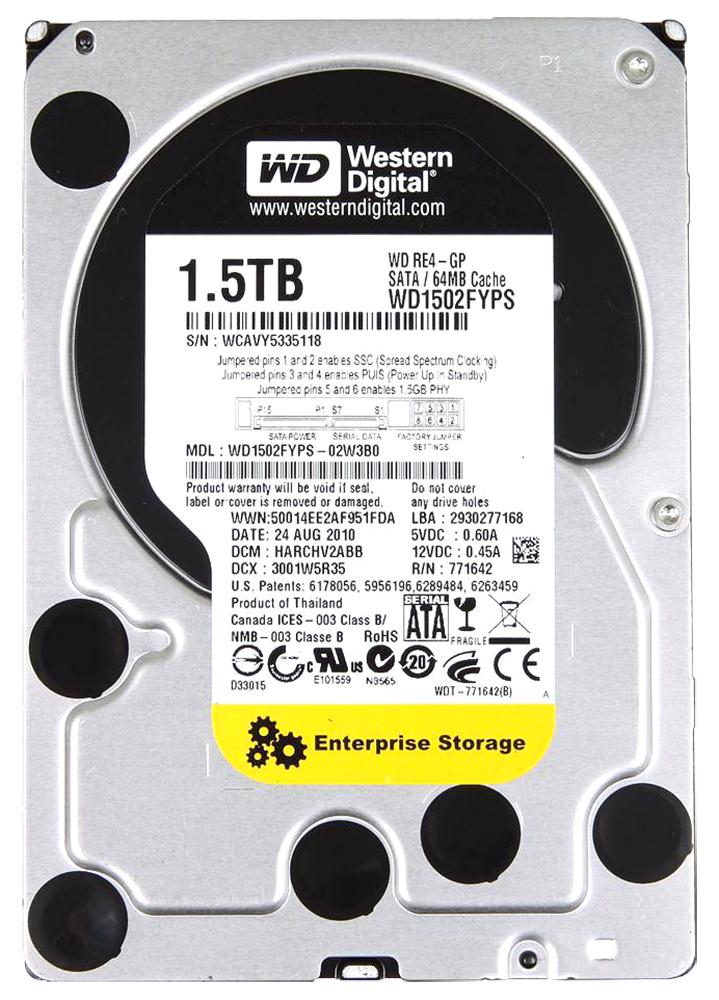 WD1502FYPS Western Digital RE4-GP 1.5TB 5400RPM SATA 3Gbps 64MB Cache 3.5-inch Internal Hard Drive