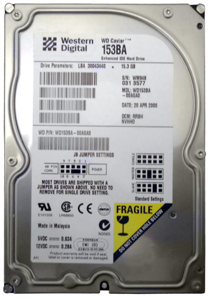 WD153BA Western Digital Caviar 15.3GB 7200RPM ATA-66 2MB Cache 3.5-inch Internal Hard Drive