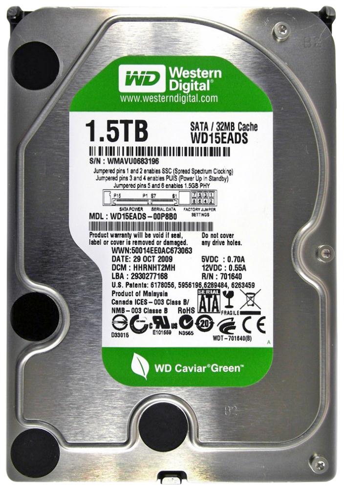 WD15EADS-00P8B0 Western Digital Caviar Green 1.5TB 5400RPM SATA 3Gbps 32MB Cache 3.5-inch Internal Hard Drive