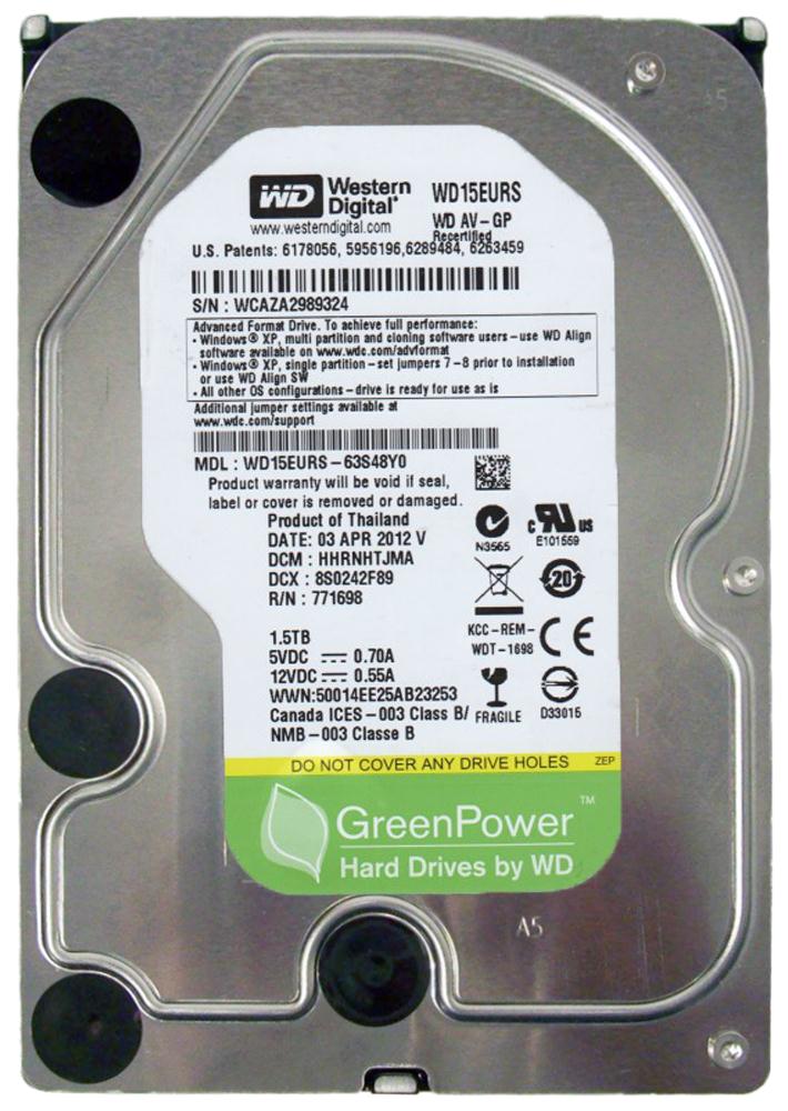 WD15EURS-63S48Y0 Western Digital AV-GP 1.5TB 5400RPM SATA 3Gbps 64MB Cache 3.5-inch Internal Hard Drive
