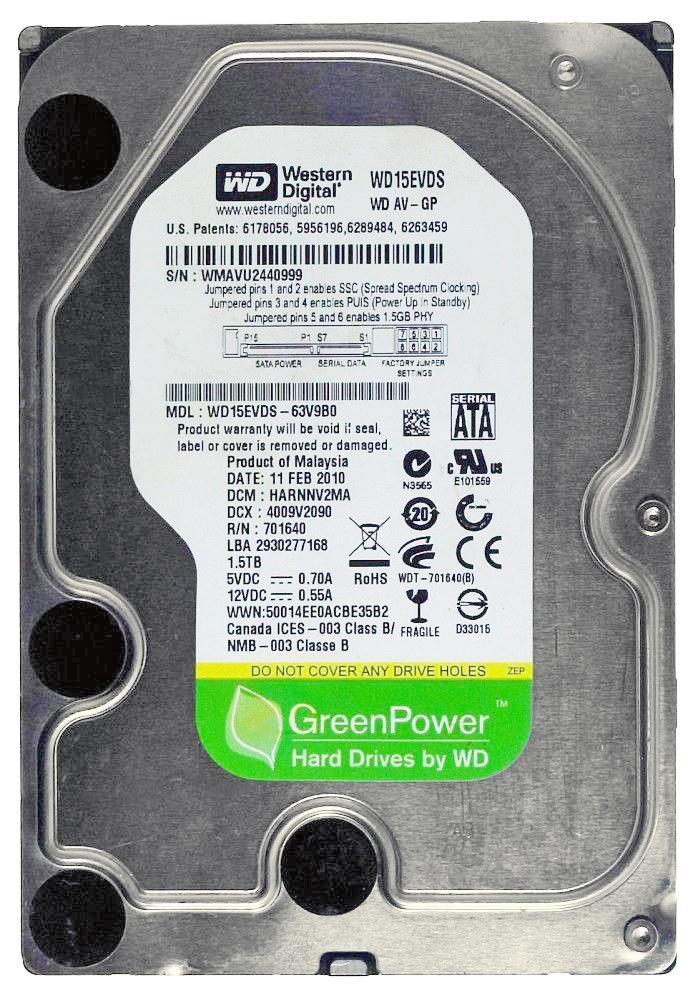 WD15EVDS-63V9BO Western Digital AV-GP 1.5TB 5400RPM SATA 3Gbps 32MB Cache 3.5-inch Internal Hard Drive