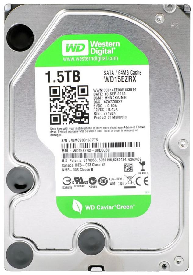 WD15EZRX-00DC0B0 Western Digital Green 1.5TB 5400RPM SATA 6Gbps 64MB Cache 3.5-inch Internal Hard Drive