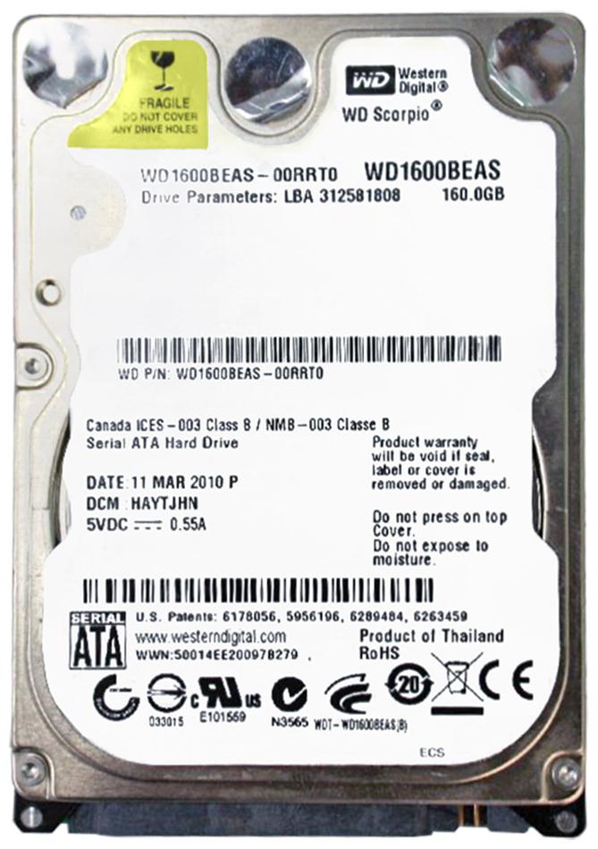 WD1600BEAS-00RRT0 Western Digital Scorpio 160GB 5400RPM SATA 1.5Gbps 2MB Cache 2.5-inch Internal Hard Drive