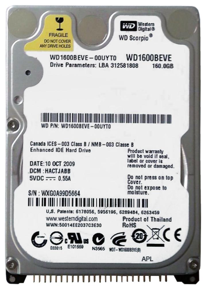 WD1600BEVE-00UYT0 Western Digital Scorpio 160GB 5400RPM ATA-100 8MB Cache 2.5-inch Internal Hard Drive