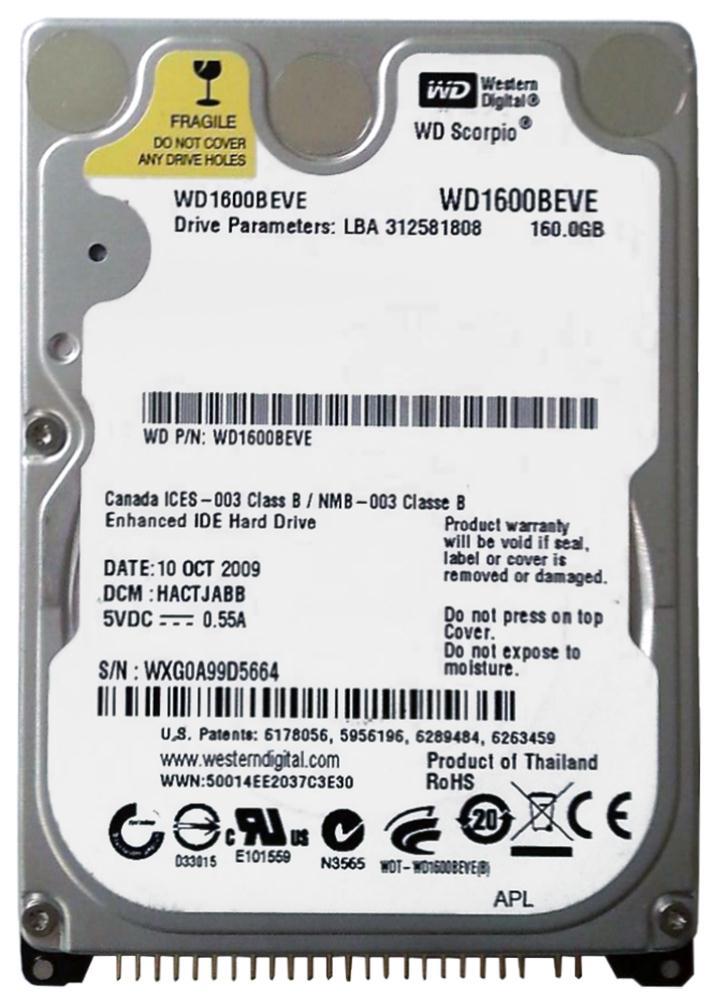 WD1600BEVE-OOWZTO Western Digital Scorpio 160GB 5400RPM ATA-100 8MB Cache 2.5-inch Internal Hard Drive