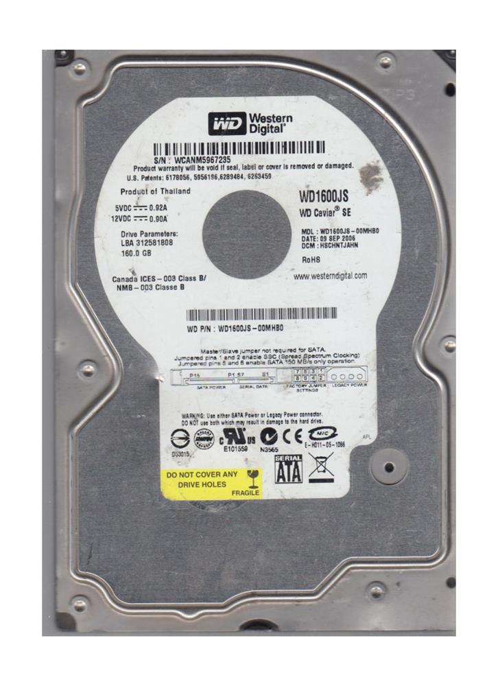 WD1600JS-OOMHBO Western Digital Caviar Blue 160GB 7200RPM SATA 3Gbps 8MB Cache 3.5-inch Internal Hard Drive