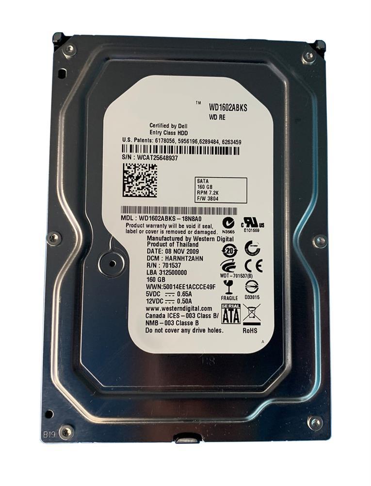 WD1602ABKS-18N8AO Western Digital RE 160GB 7200RPM SATA 3Gbps 8MB Cache 3.5-inch Internal Hard Drive