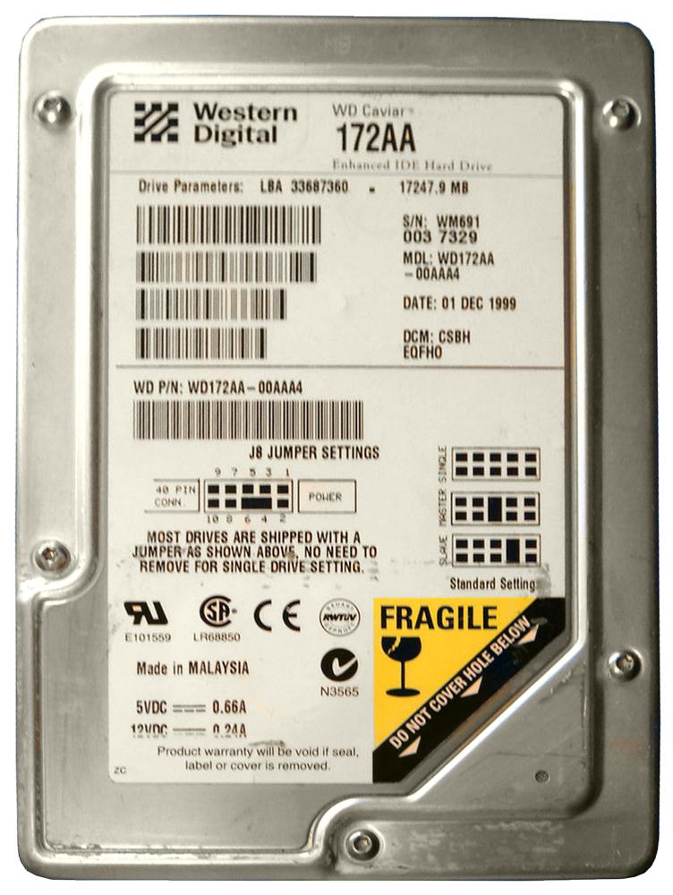 WD172AA Western Digital Caviar 17.2GB 5400RPM ATA-66 2MB Cache 3.5-inch Internal Hard Drive