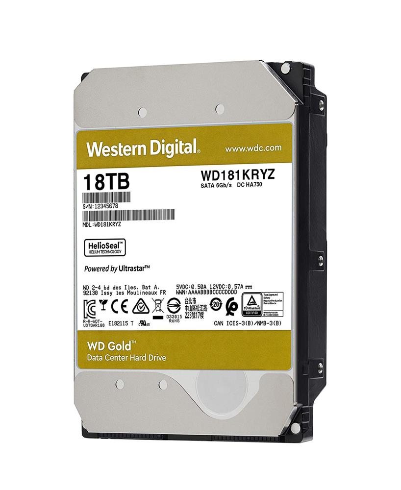 WD181KRYZ Western Digital Gold 18TB 7200RPM SATA 6Gbps 256MB Cache 3.5-inch Internal Hard Drive