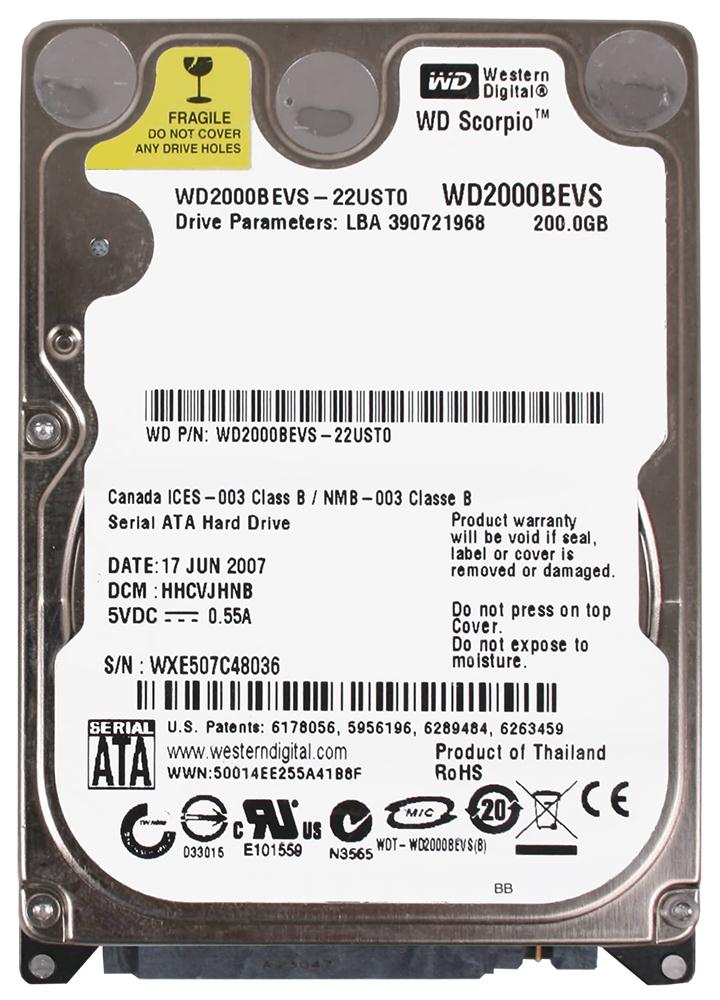 WD2000BEVS Western Digital Scorpio 200GB 5400RPM SATA 1.5Gbps 8MB Cache 2.5-inch Internal Hard Drive