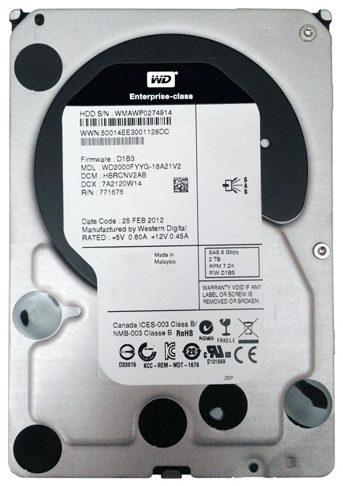 WD2000FYYG-18A21V2 Western Digital RE 2TB 7200RPM SAS 6Gbps 32MB Cache 3.5-inch Internal Hard Drive