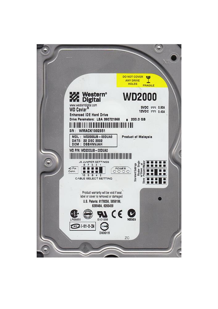 WD2000JB-OODUAO Western Digital Caviar 200GB 7200RPM ATA-100 8MB Cache 3.5-inch Internal Hard Drive