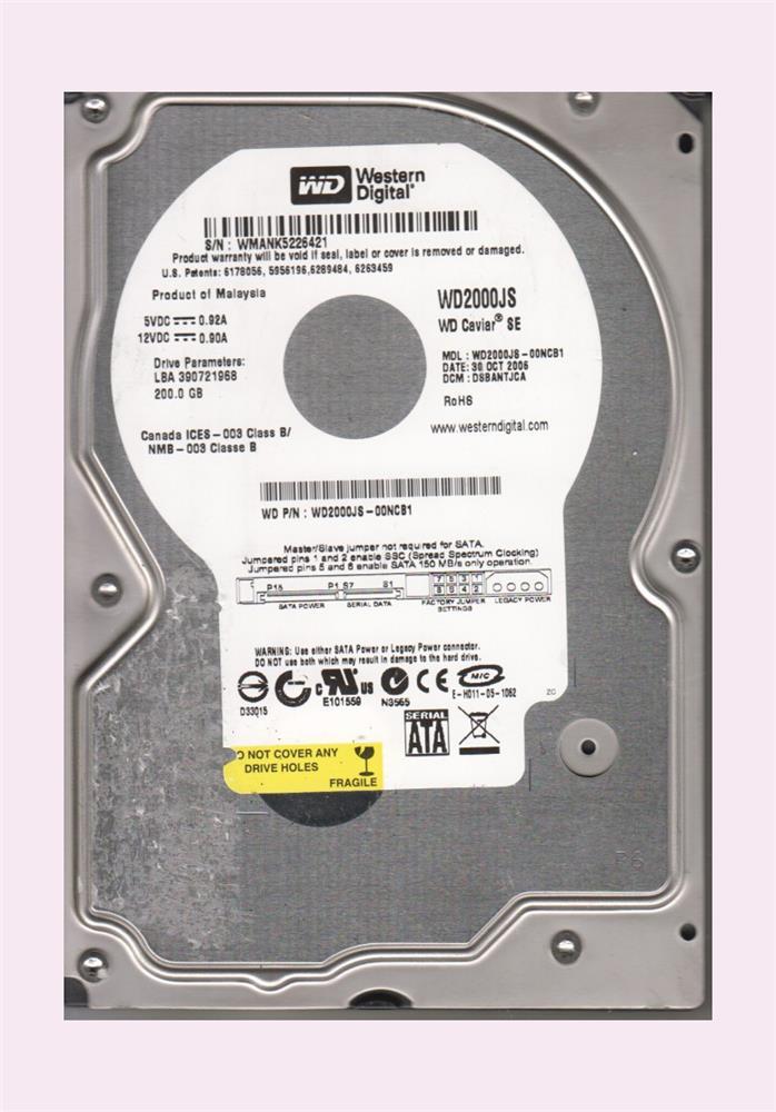 WD2000JS-00NCB1 Western Digital Caviar Blue 200GB 7200RPM SATA 3Gbps 8MB Cache 3.5-inch Internal Hard Drive