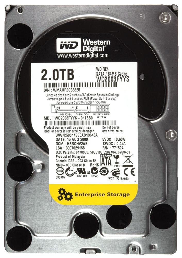 Disco Duro Interno Western Digital WD2003FYYS 2TB - 7200 RPM, SATA, 3.5 Pulgadas, Para Uso Empresarial